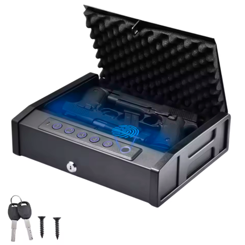 Caja Fuerte Digital Portátil con Huella, PIN y Llave con Luz LED