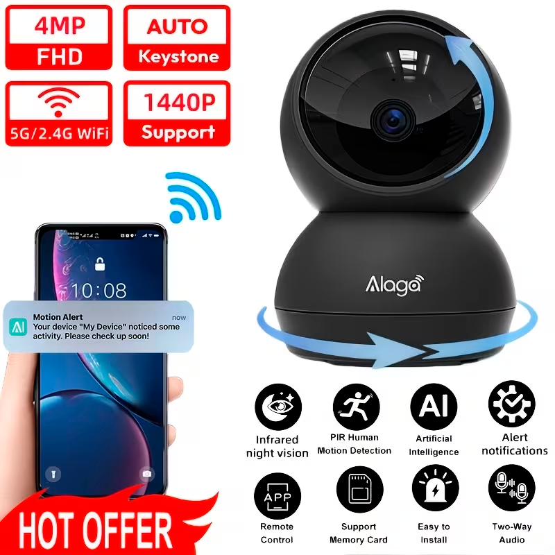 Cámara de Seguridad Interior PTZ 4MP con WiFi Dual Banda, Visión 360° y Detección Inteligente por IA