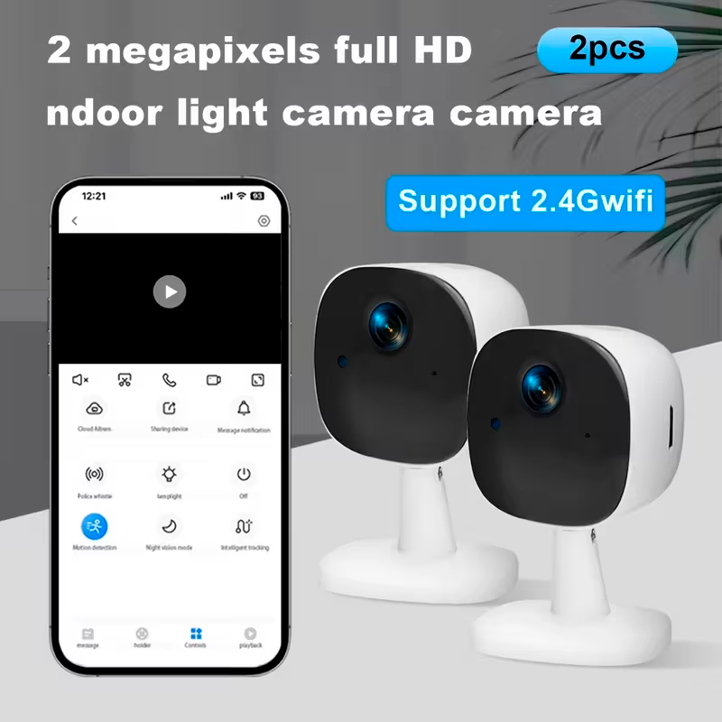 Pack de 2 Cámaras de Seguridad Inteligentes FHD con WiFi 2.4G, Audio Bidireccional y Visión Nocturna