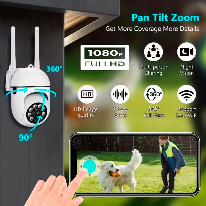 Pack de 3 Cámaras de Seguridad WiFi 1080P HD Interior/Exterior con Visión Nocturna a Color, Foco y Sirena