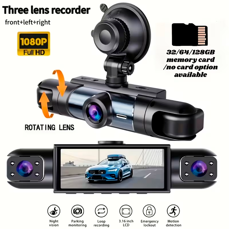 Dash Cam 4 Canales 360° con Grabación 1080P Frontal y 720P Multidireccional