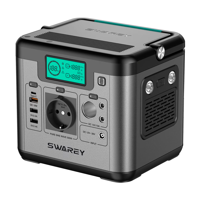 SWAREY Estación de Energía Portátil 518Wh con Generador Solar 500W y Puerto USB-C 65W