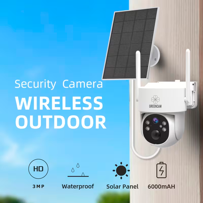 Cámara de Seguridad Solar GREENCAM Exterior 3MP con Visión 360°, Sirena Inteligente y Detección de Humanos con IA