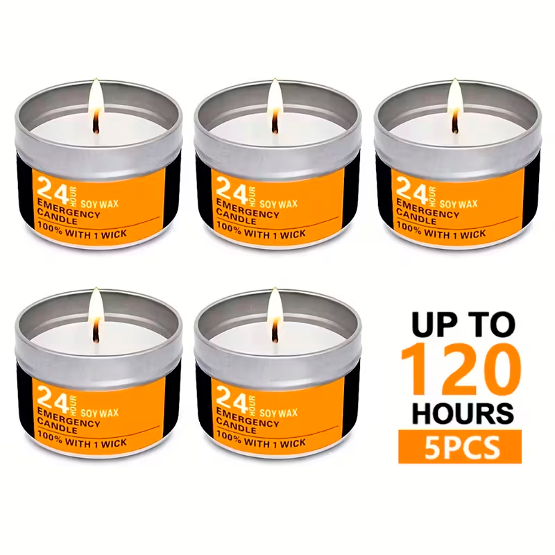 Pack de Velas de Emergencia de Larga Duración (48/120 Horas) de Cera de Soja Natural