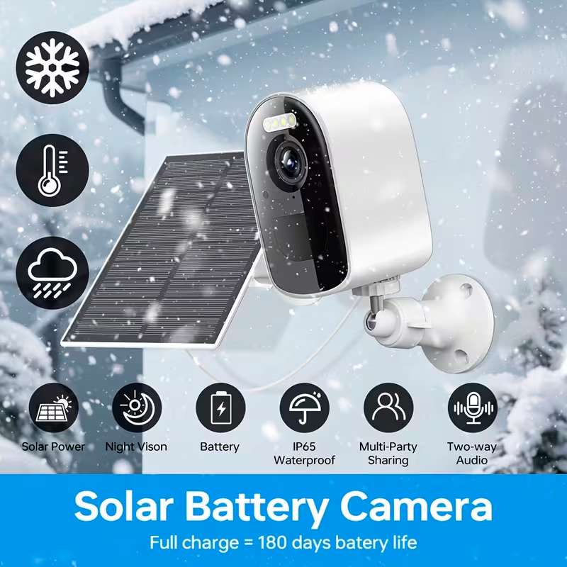 Cámara de Seguridad Inalámbrica Solar 1440P con Detección PIR, Visión Nocturna a Color y Audio Bidireccional