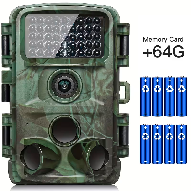 Cámara de Rastreo 4K 64MP para Vida Silvestre con Visión Nocturna y Tarjeta de 64GB