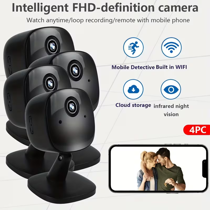 4 Cámaras de Seguridad WiFi 1080P con Audio Bidireccional y Visión Nocturna – Kit Inteligente para Interior